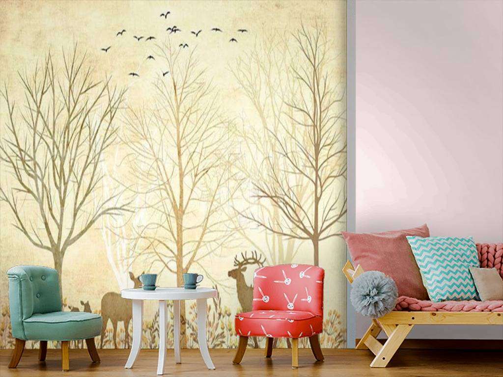 Фотообои в интерьере лес и олени  15-530 фото