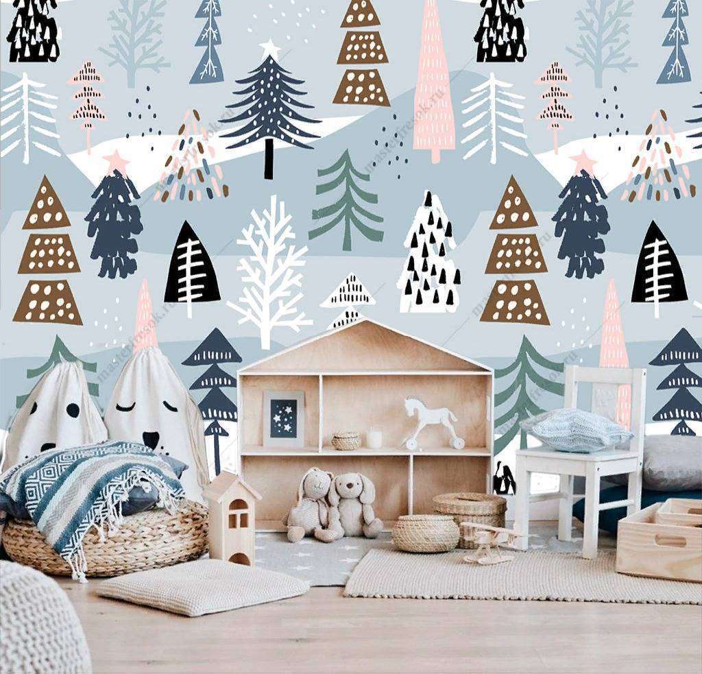 Фотообои Бесшовные обои на стену:  Лес серо-голубой. Артикул: 12-714  