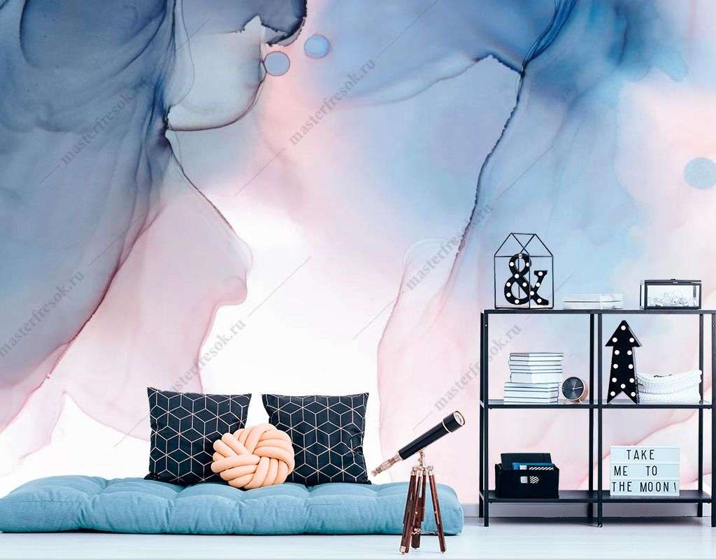 Фотообои в интерьере акварельный голубой фон  9-1543 фото