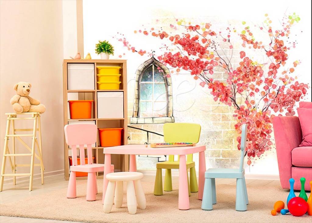 Фотообои Ветки красного дерева у окна  12-308