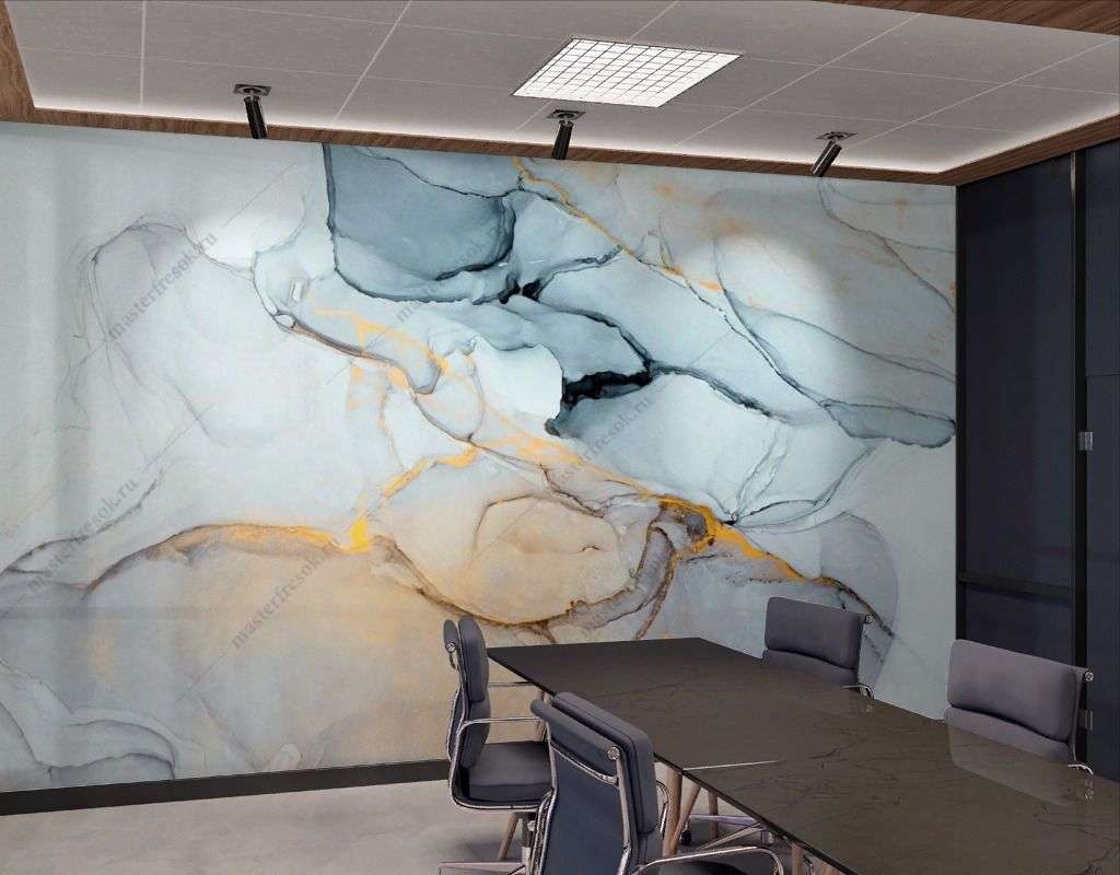 Фотообои в интерьере серо-голубая акварель  9-1658 фото