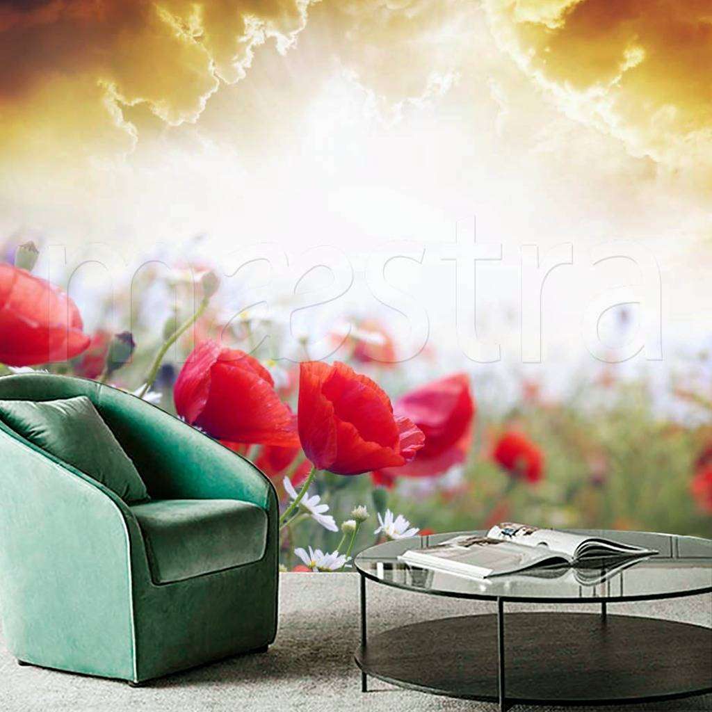 Фотообои Красные маки и ромашки  4-071