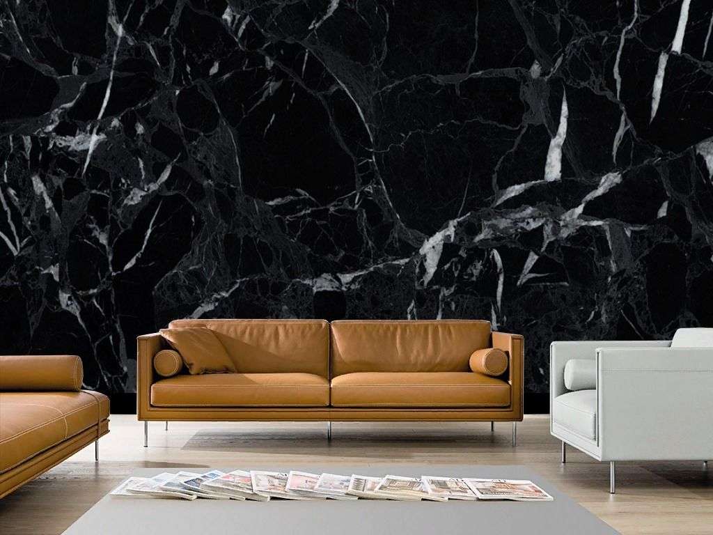 Фотообои в интерьере мрамор черный с белыми прожилками    9-1880 фото