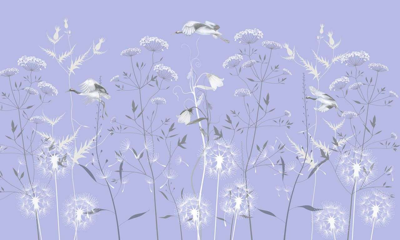 Фотообои в интерьере полевые цветы на голубом фоне  13-692 фото