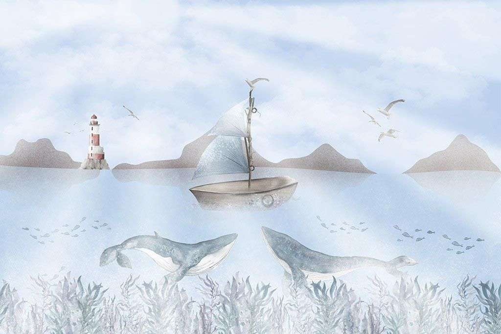 Фотообои в интерьере два кита в море  12-1565 фото