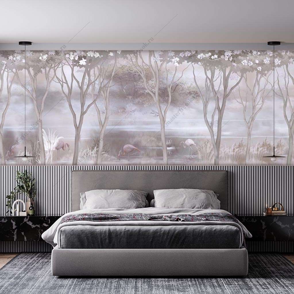 Фотообои в интерьере шум леса в тумане  13-453 фото