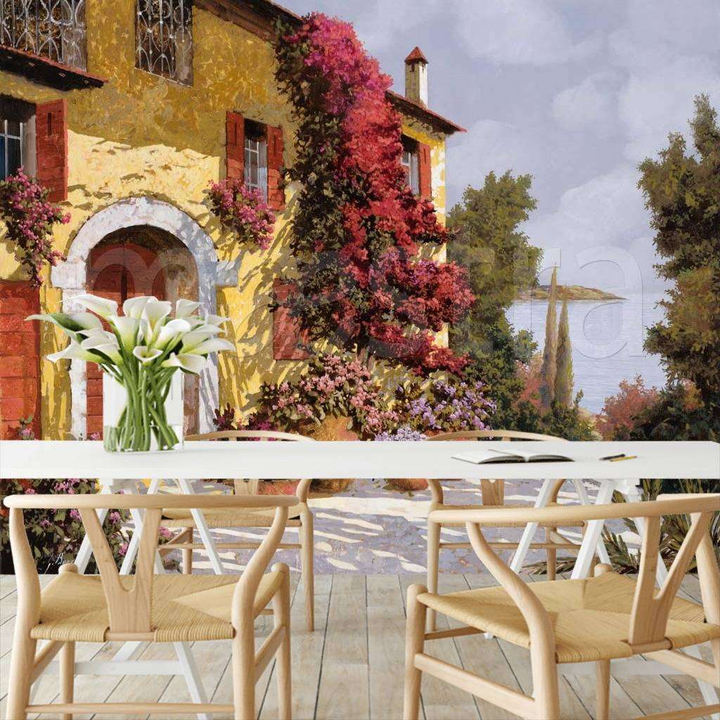 Фотообои в интерьере старинный дом с цветами  8-006 фото