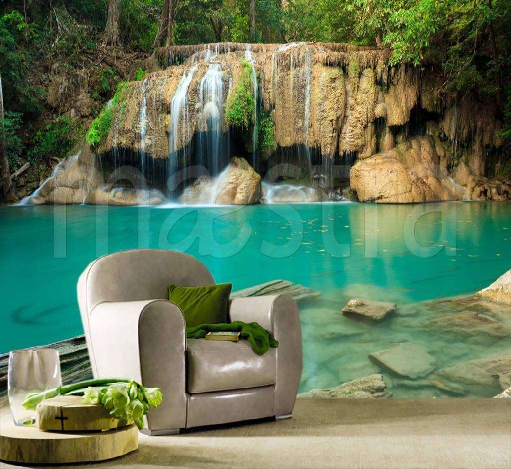 Фотообои в интерьере водопад канджанаб в национальном парке эраван  9-889 фото