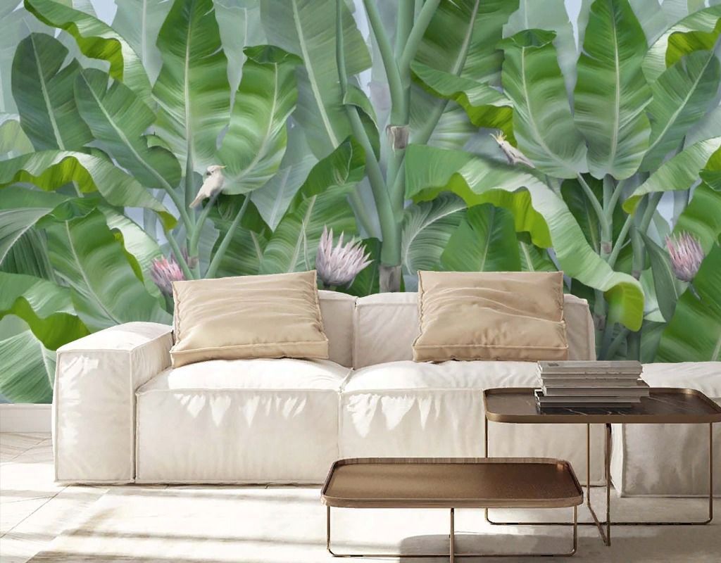 Фотообои в спальню Тропические листья яркие фон   13-667