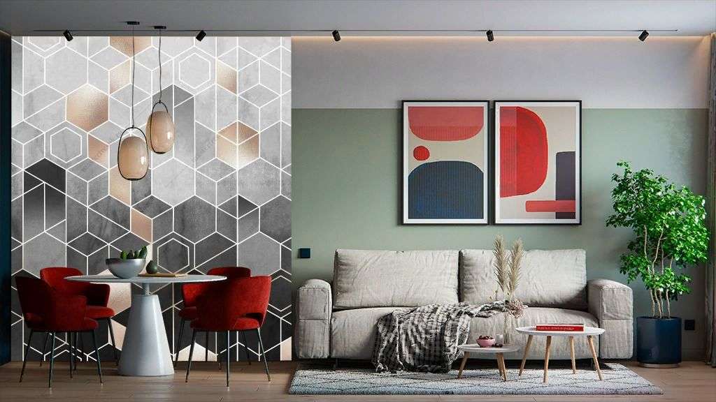 Фотообои в интерьере серые соты  9-1346 фото