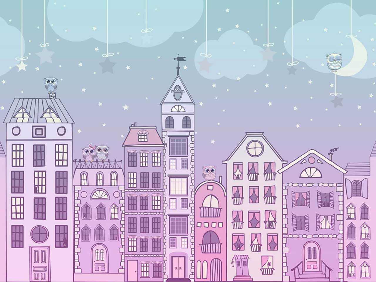 Фотообои в интерьере домики в ночи  13-159 фото