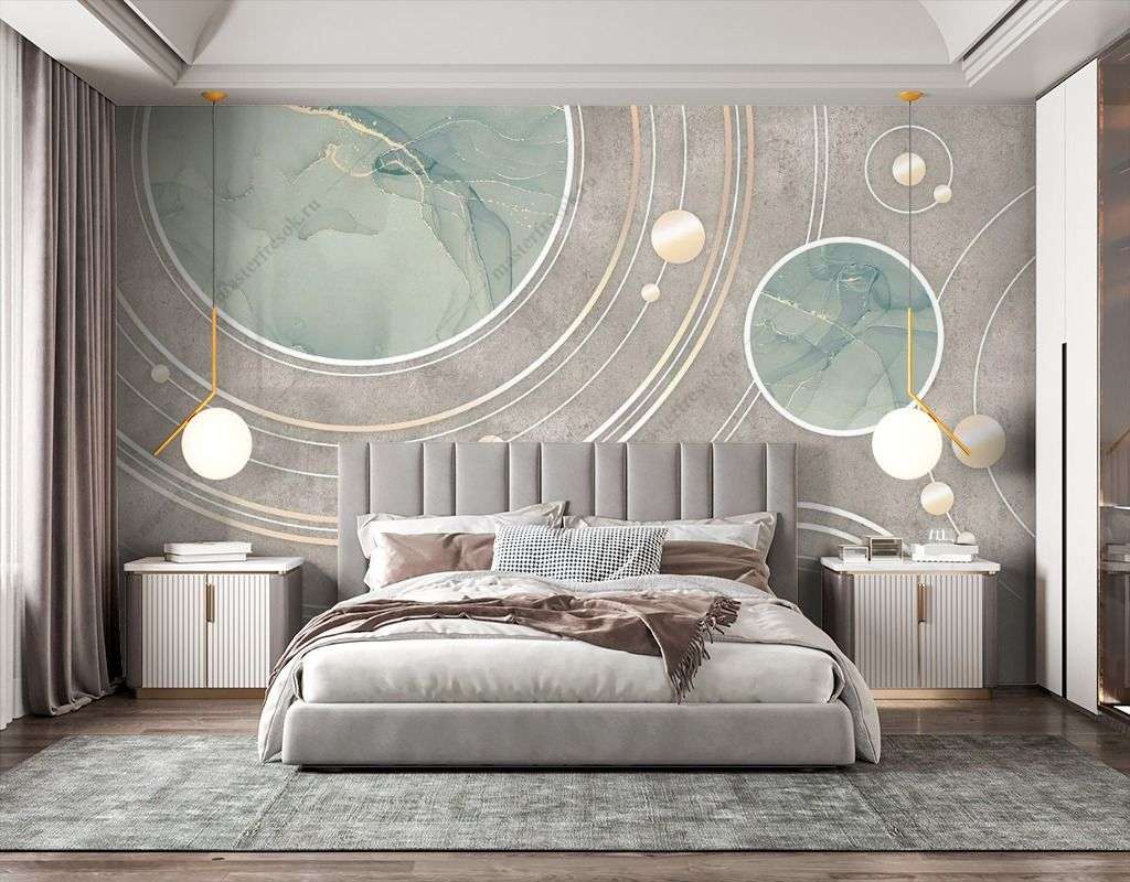 Фотообои в интерьере золотые планеты  9-1702 фото