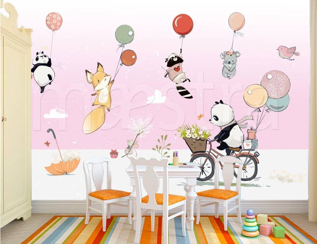 Фотообои Звери на шарах на коралловом фоне  12-335