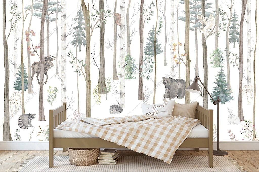 Фотообои Зимний лес с животными  12-1356