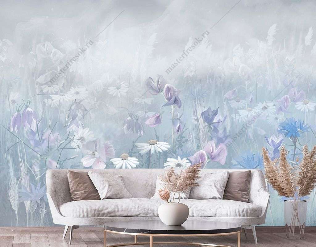 Фотообои в интерьере цветочная поляна  13-382 фото