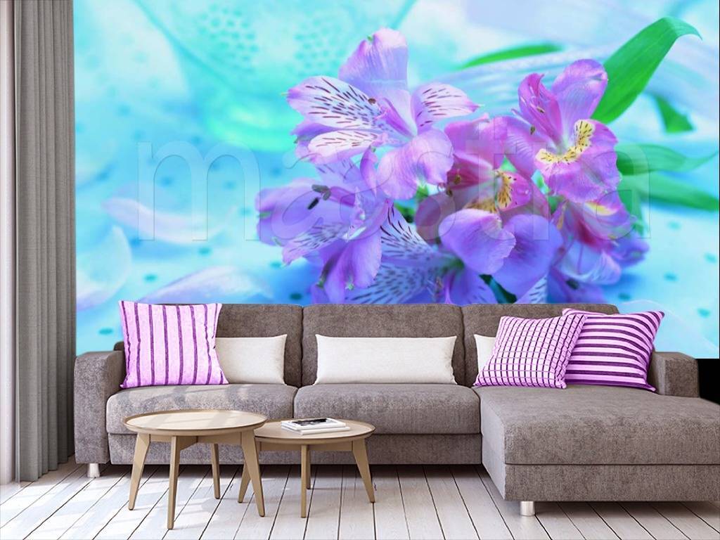 Фотообои Сиреневый цветок на голубом фоне  3-194