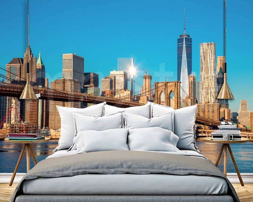 Фотообои в интерьере бруклинский мост в ясную погоду  9-832 фото