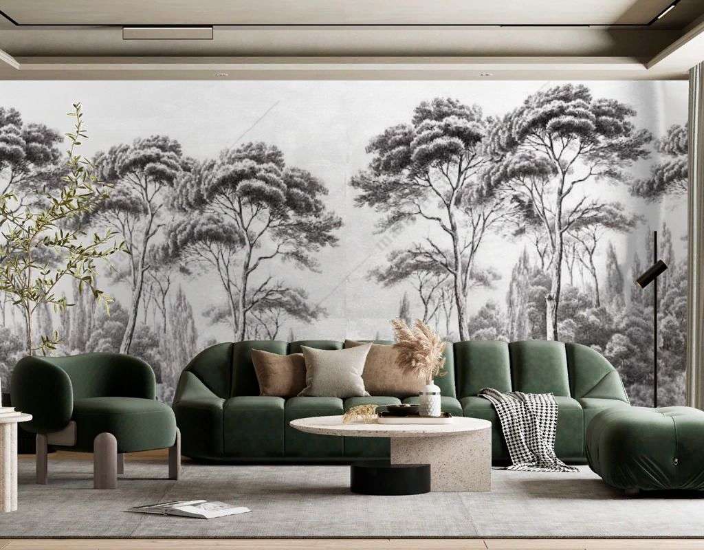 Фотообои в интерьере гризайль деревья  9-1674 фото