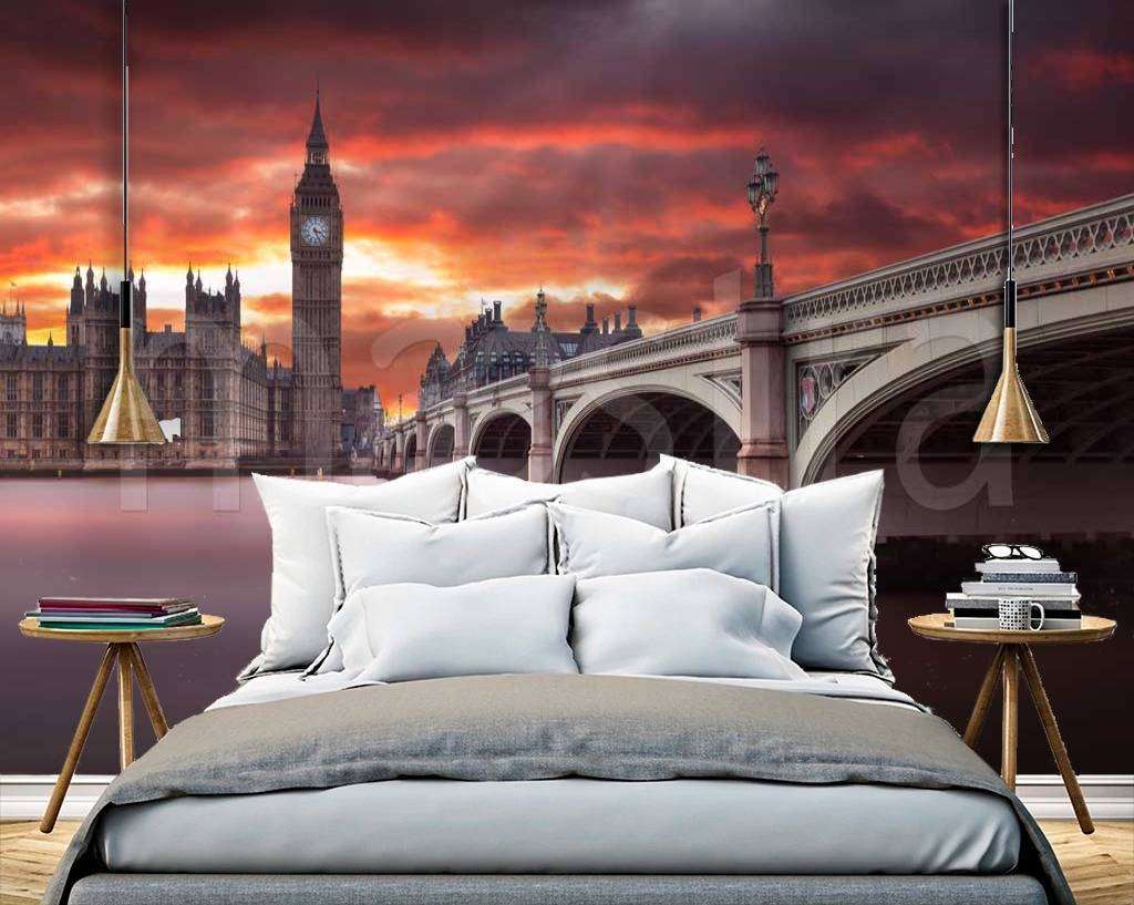 Фотообои в интерьере лондон на фоне заката  9-454 фото