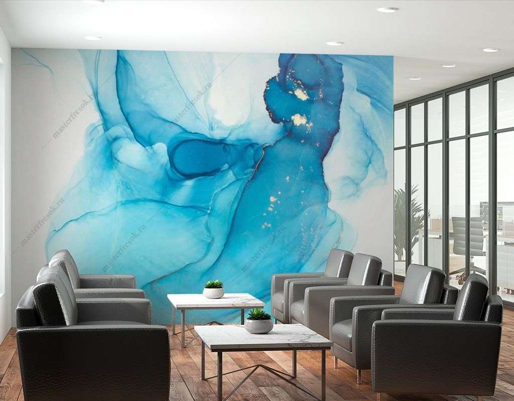 Фотообои в интерьере синяя абстракция  9-1547 фото