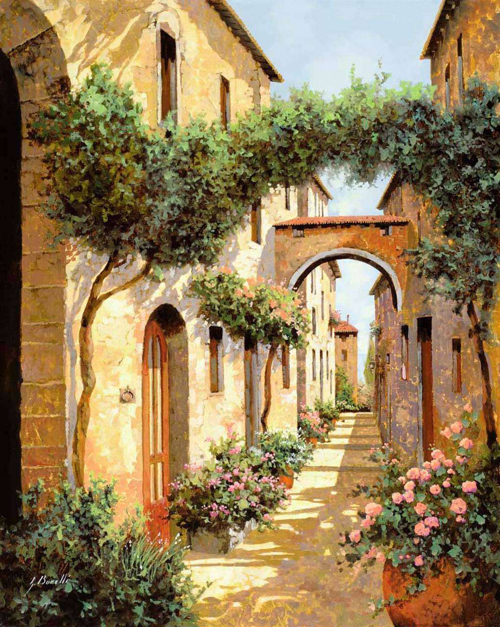 Фотообои в интерьере светлая улочка, уходящая вдаль  8-027 фото