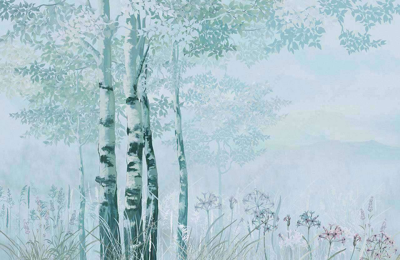 Фотообои в интерьере степная береза  13-188 фото