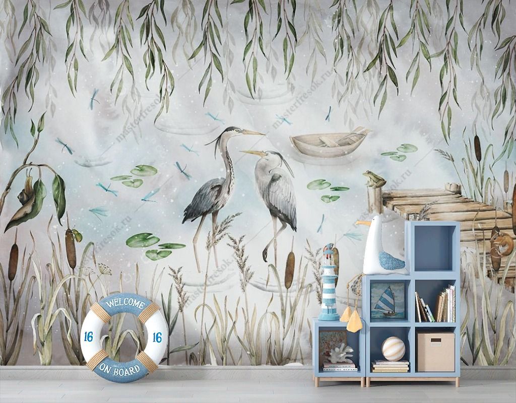 Фотообои в детскую журавли на озере    9-1873