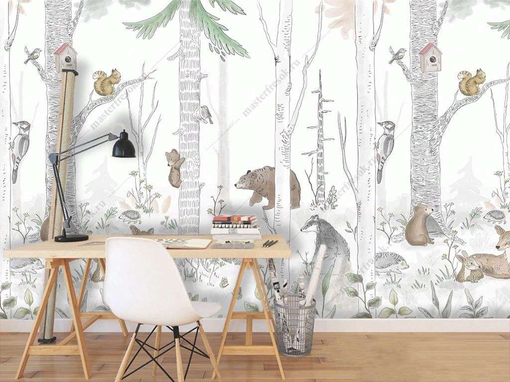 Фотообои в интерьере в детскую весенний лес.   14-727 фото