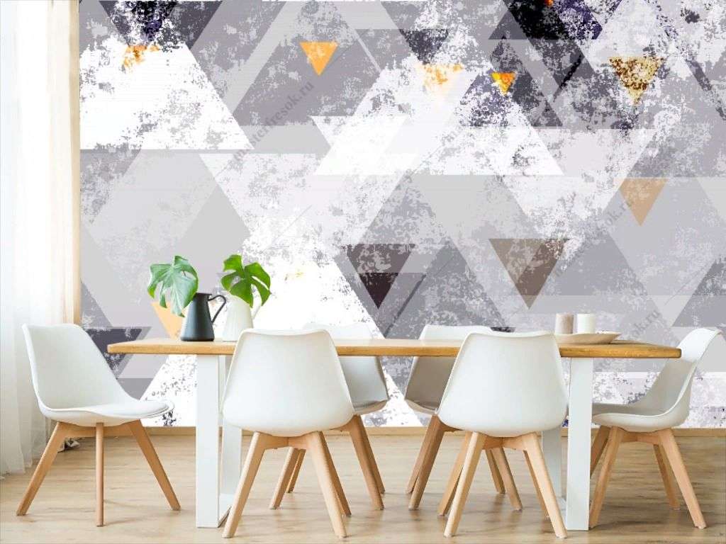Фотообои в интерьере серебряные треугольники фон  10-945 фото
