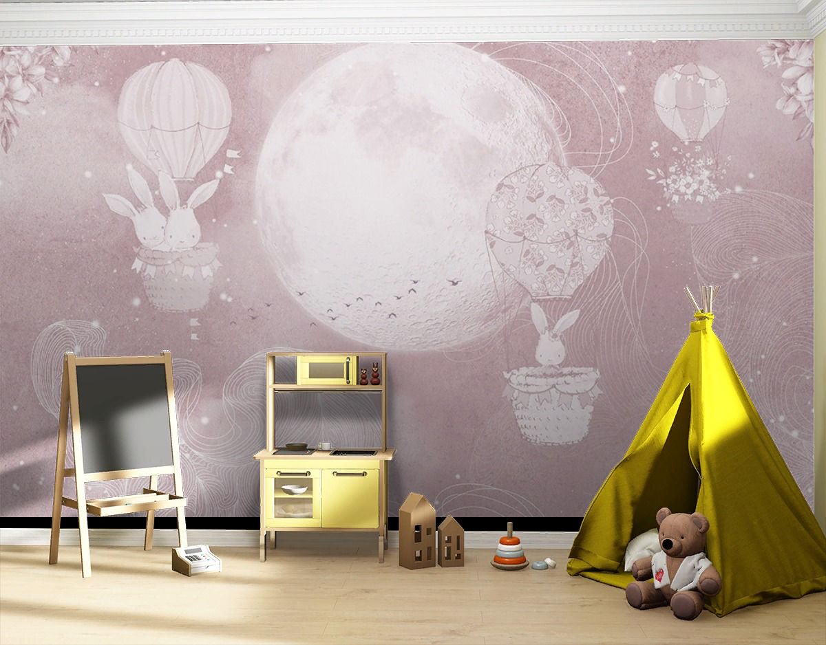 Фотообои детские. Зайки на шарике  12-1624