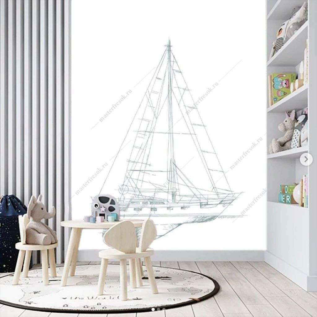 Фотообои в интерьере чертёж яхты   14-744 фото