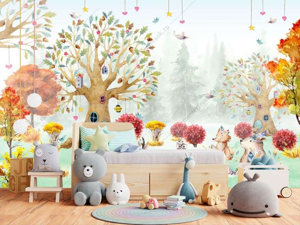 Фотообои в интерьере красочный лес  14-255 фото