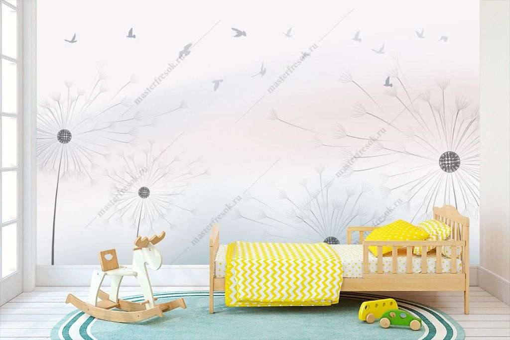 Фотообои в интерьере серые одуванчики  14-407 фото