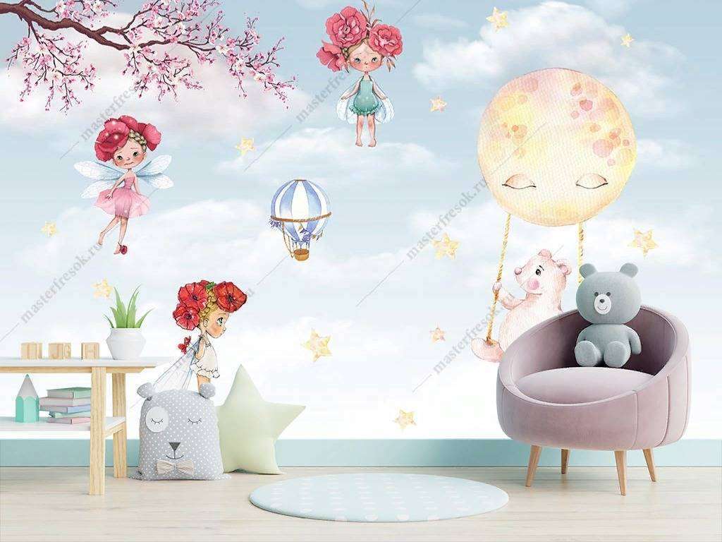 Фотообои Бесшовные обои на стену:  Цветочные феи. Артикул: 14-080  