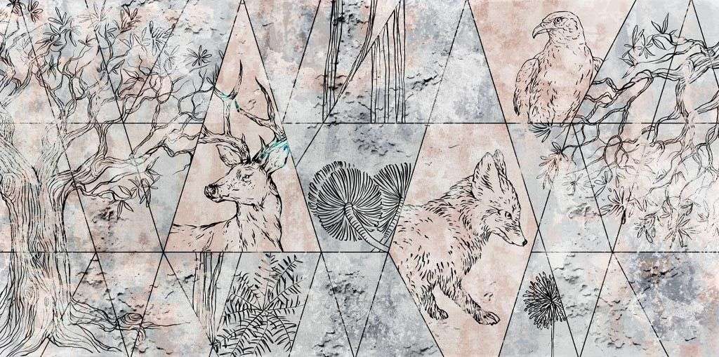 Фотообои в интерьере мозайка с животными  9-1686 фото