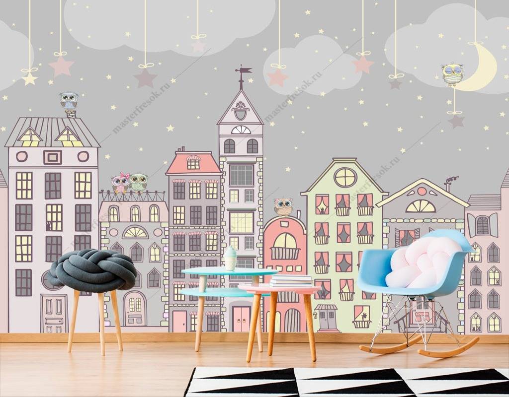 Фотообои Совушки на крыше  13-154