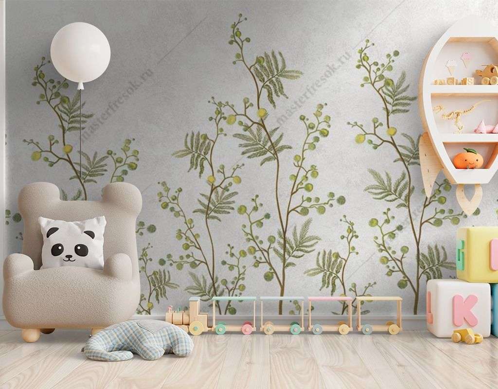 Фотообои в интерьере мимоза на белом фоне  9-1645 фото