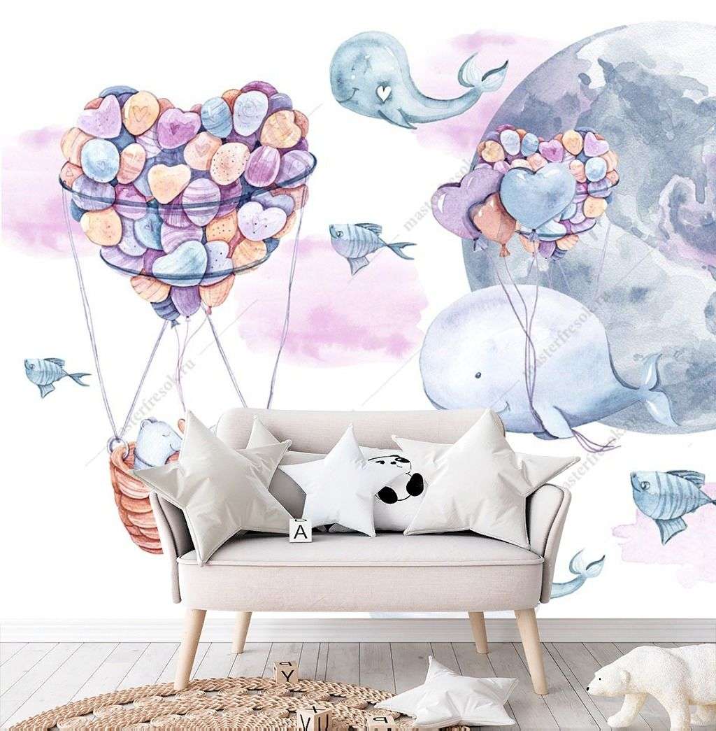 Фотообои в интерьере кит на воздушных шариках  12-1291 фото