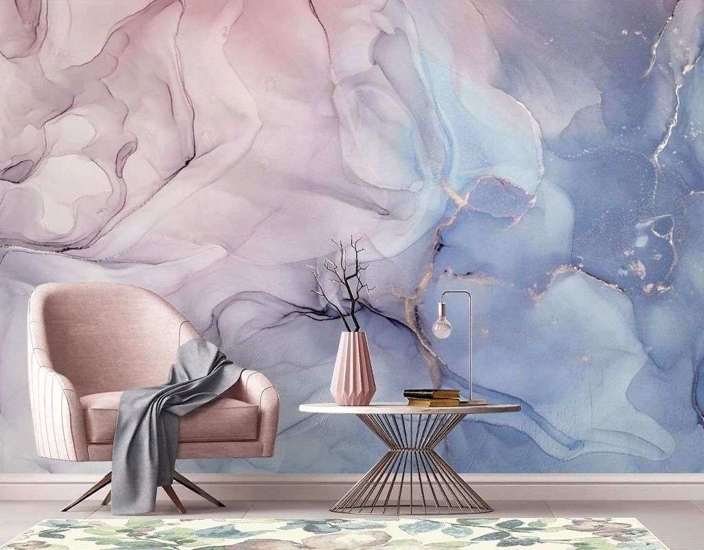 Фотообои в интерьере чернила холодный розово-голубой  9-2045 фото