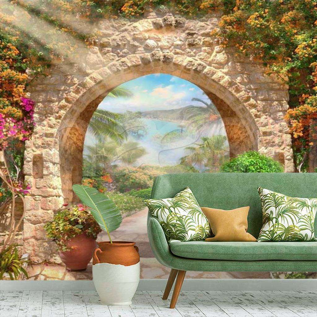 Фотообои в интерьере арка под яркими лучами солнца  6-014 фото