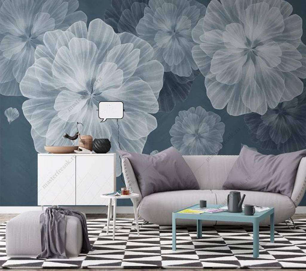 Фотообои в интерьере прозрачные цветы  16-123 фото