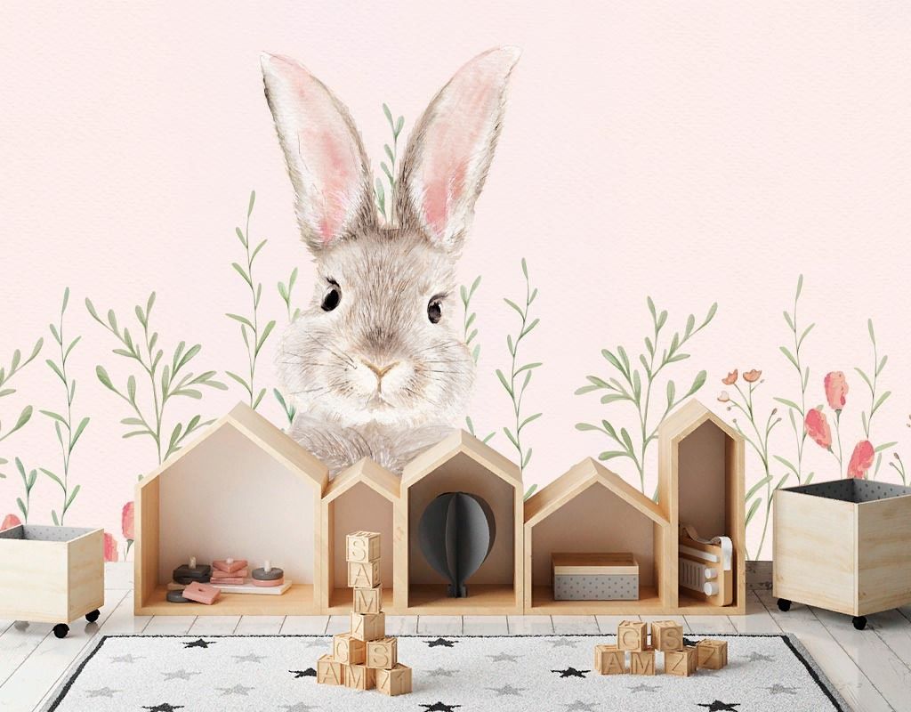 Фотообои Зайка нежный в цветах  14-794