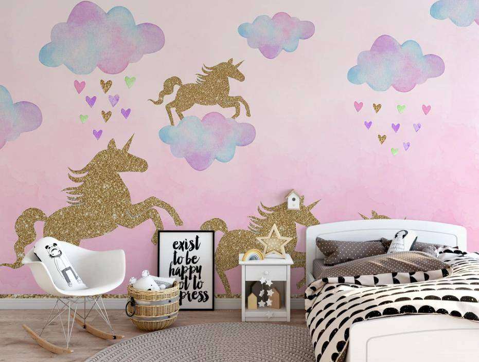 Фотообои в интерьере золотые единороги  15-341 фото