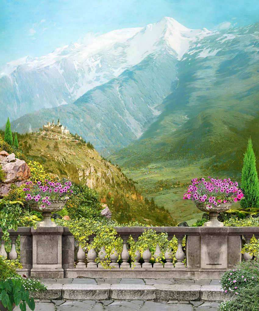 Фотообои в интерьере балкон с видом на горы  17-0064 фото