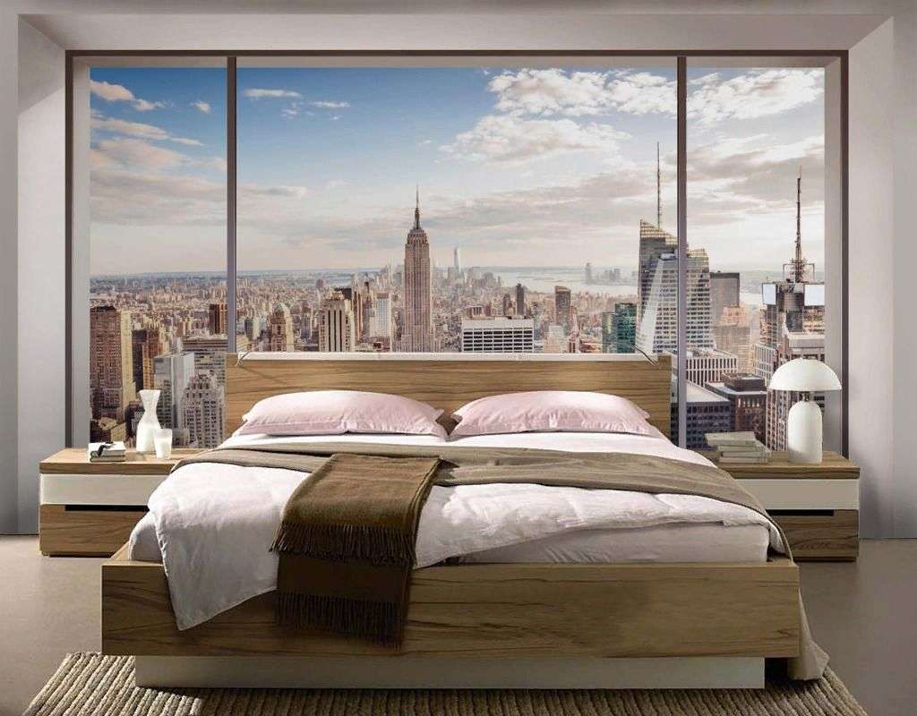 Фотообои в интерьере окно с видом на мегаполис  19-0067 фото