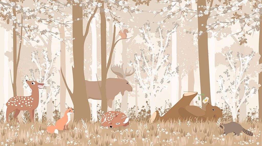 Фотообои в интерьере животные в лесу в бежевых тонах   12-1600 фото