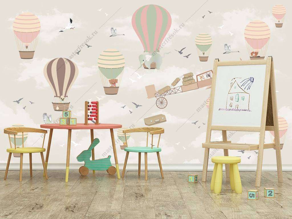 Фотообои в интерьере самолет и воздушный шар  12-959 фото
