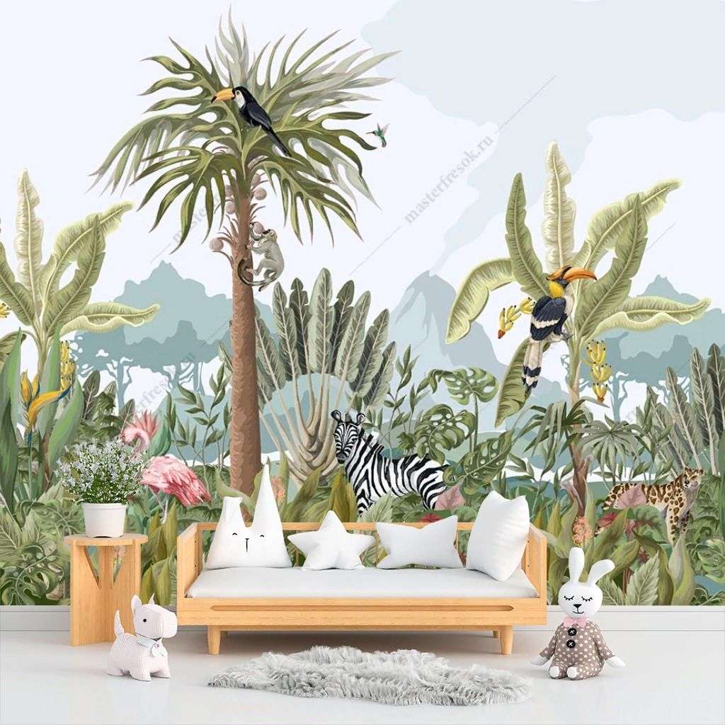 Фотообои в интерьере птица в тропиках  12-1398 фото