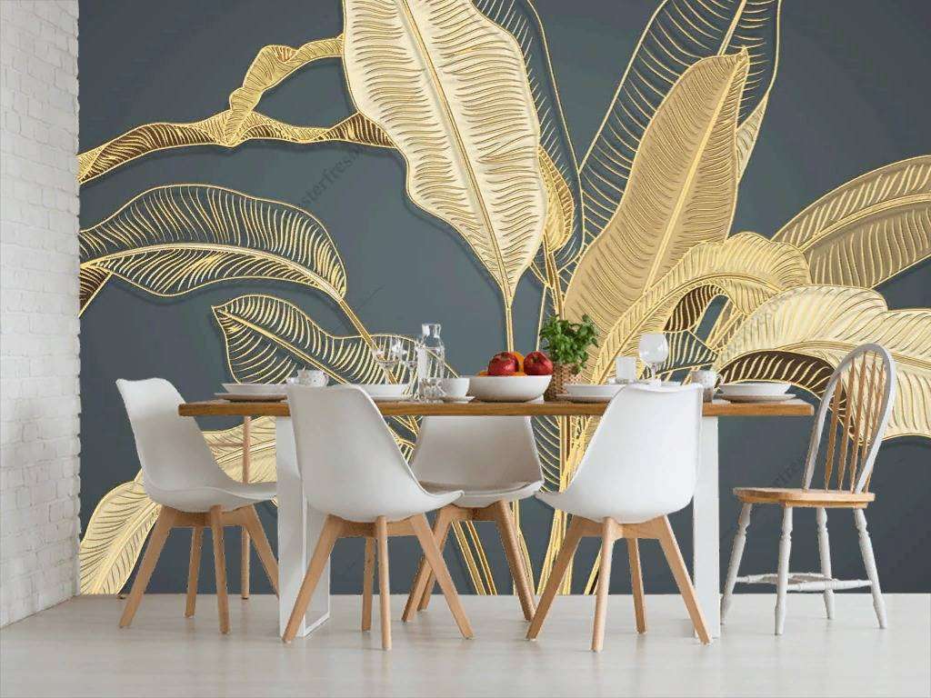 Фотообои в интерьере золотые перья на темном фоне  9-1195 фото