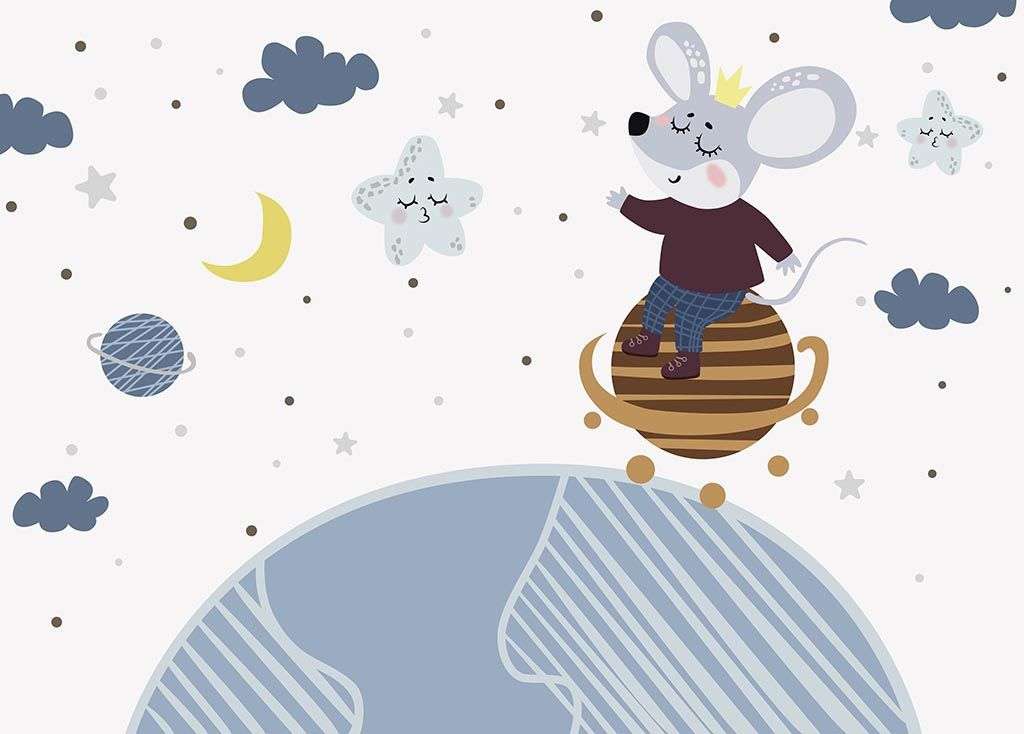 Фотообои в интерьере планета и мышка  14-010 фото